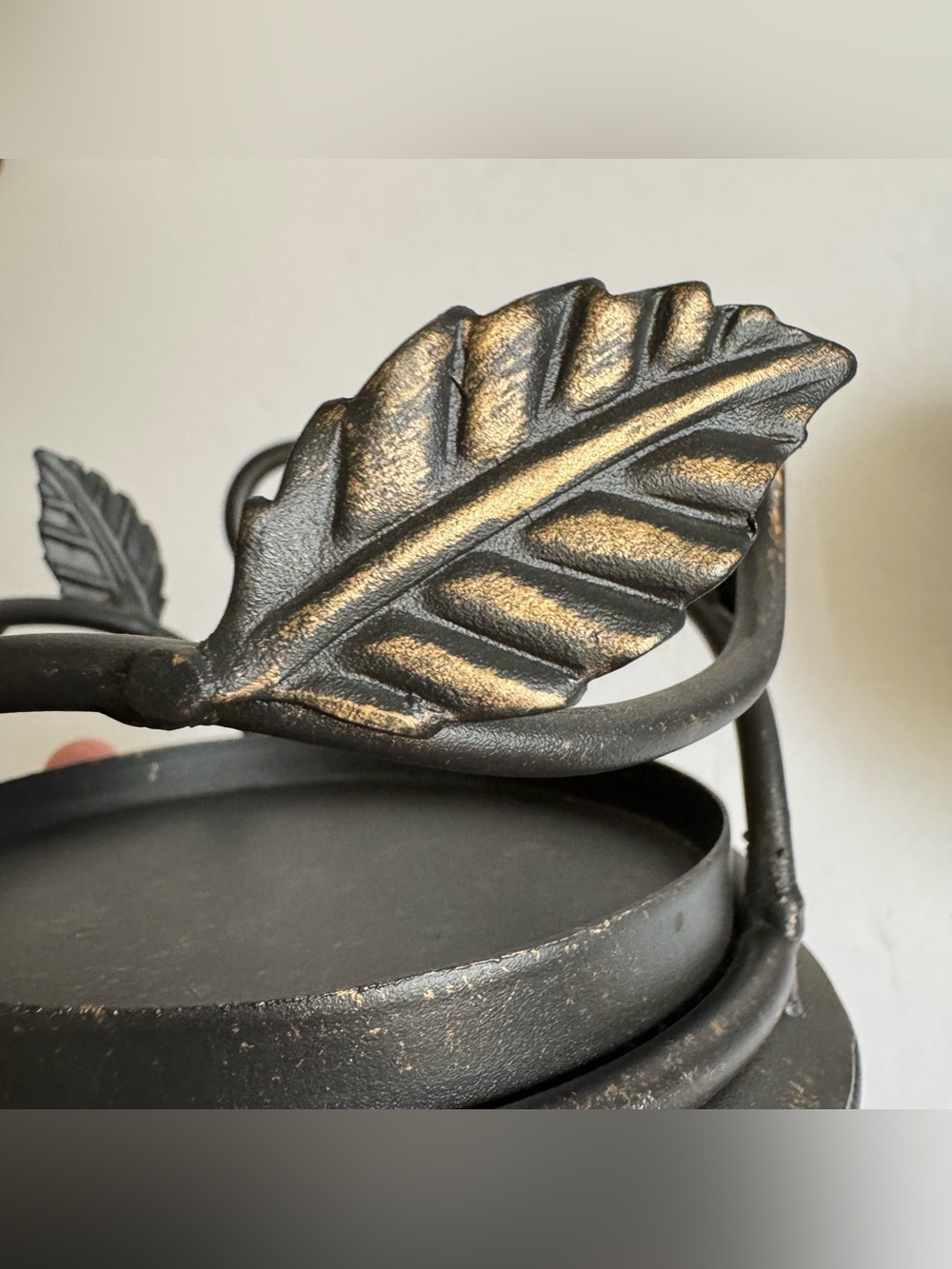 Longaberger Wrought Iron Bronze Leaf Pillar Candle Holders Pair Rustic Scroll - Picture 7 of 10